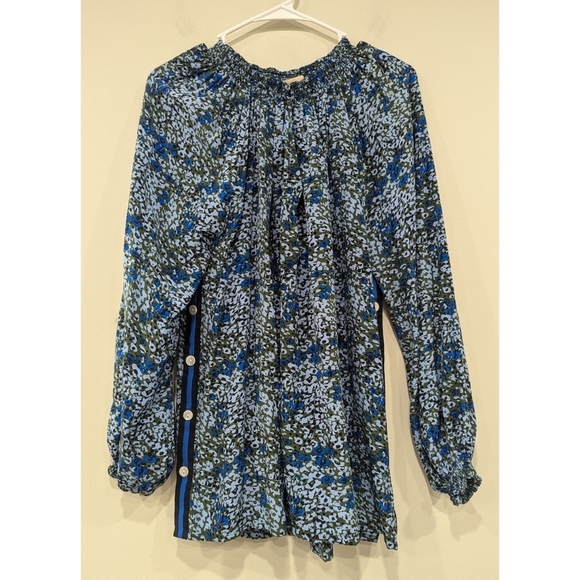Rungolee Savannah Full Sleeve Silk Blouse In Olive Poppy Fields Size Large - Picture 1 of 6